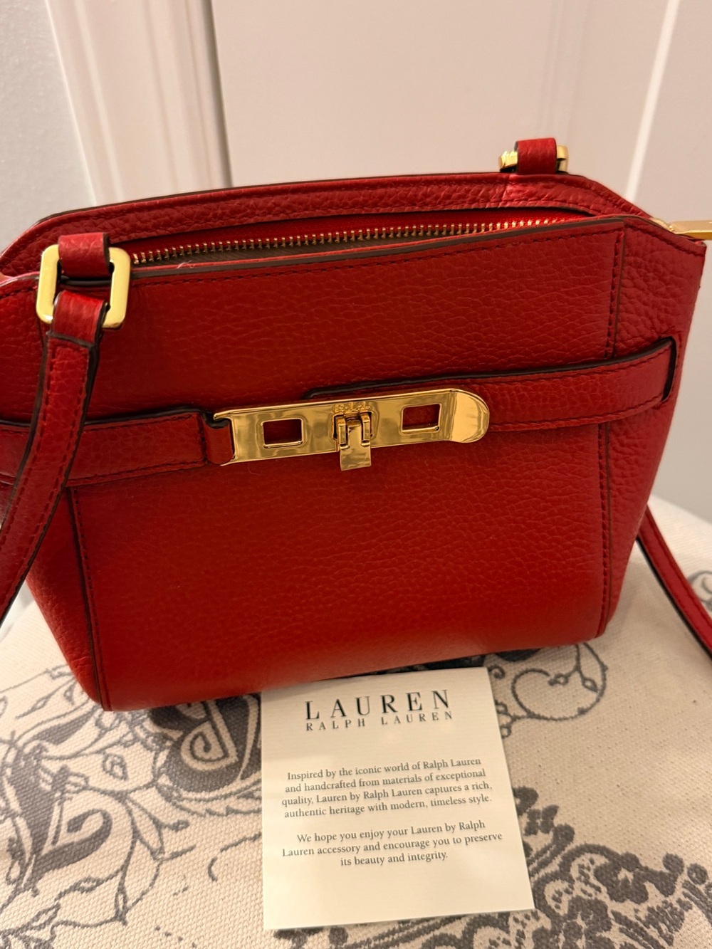 Lauren Ralph Lauren Red Pebbled Leather Crossbody with Gold Hardware